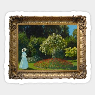 Gold Frame Woman in the Garden - Monet Sticker